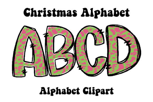 Christmas Alphabet Green Leopard Doodle Illustrations