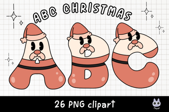 Christmas Alphabet Santa Retro Font Png Illustrations
