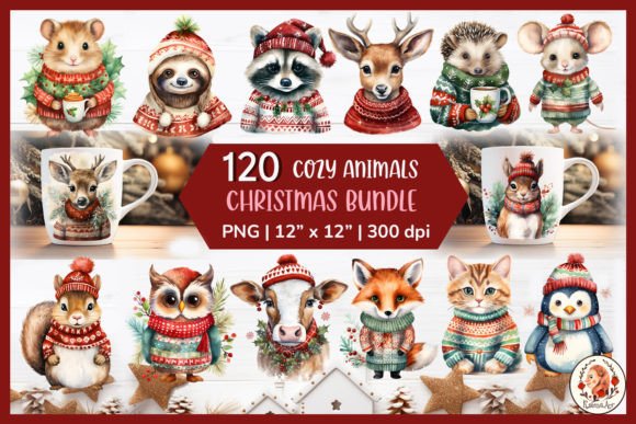 Christmas Animals Clipart Big Bundle: Festive Illustrations