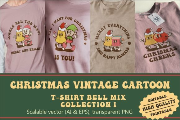 Christmas Bell Mix Vintage Cartoon Illustrations