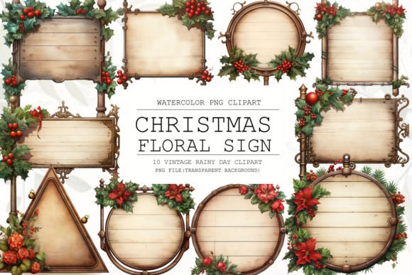 Christmas Floral Wooden Sign Clipart: Illustrations Review