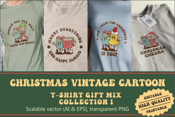 Christmas Gift Mix Vintage Cartoon Illustrations