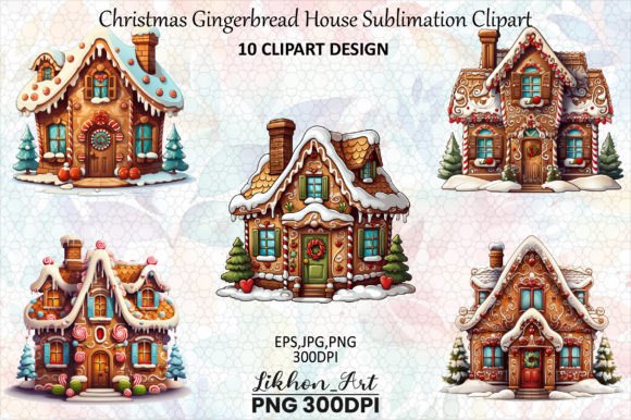 Christmas Gingerbread House Sublimation Illustrations