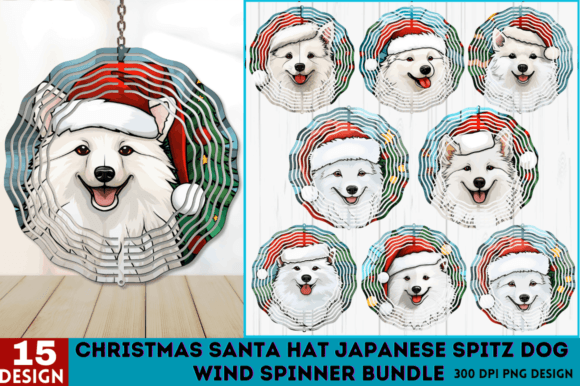 Christmas Japanese Spitz Wind Spinner Illustrations