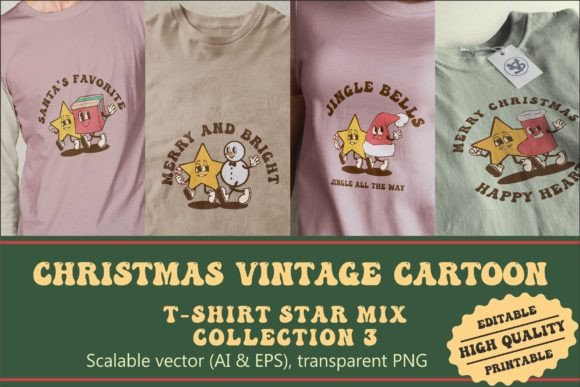 Christmas Star Mix Vintage Cartoon Illustrations