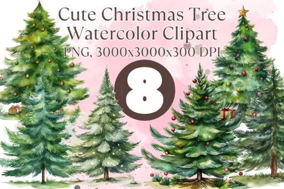 Christmas Tree Watercolor Clipart Bundle: Illustrations