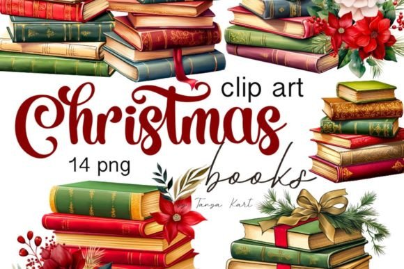 Classic Christmas Book Stack: Vintage Illustrations