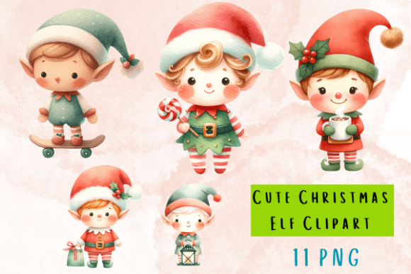 Cute Christmas Elf Clipart Bundle: Festive Illustrations