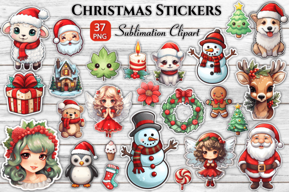Cute Christmas Stickers Bundle Png: Festive Illustrations