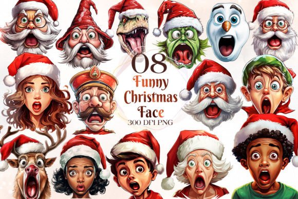 Funny Christmas Face Clipart: Branding & Illustrations