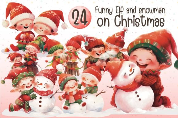 Funny Elevs on Christmas Holiday Illustrations