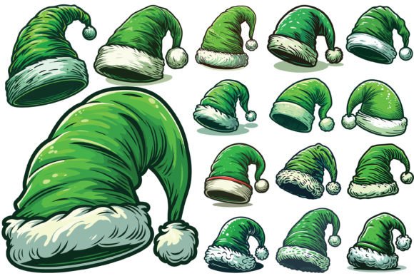 Green Santa Hat Illustrations for Holiday Design
