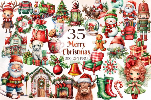 Merry Christmas Sublimation Clipart & Illustrations