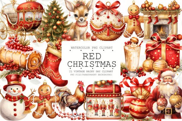 Red Christmas Sublimation Clipart: Bold Illustrations