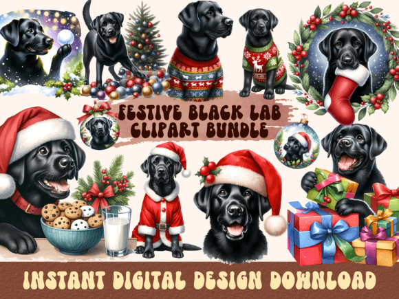 Review: Christmas Black Labrador Clipart & Illustrations