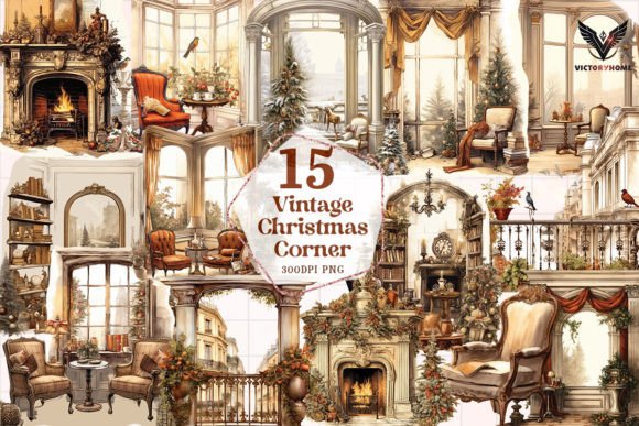 Vintage Christmas Corner Clipart PNG Review