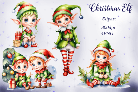Watercolor Christmas Elf Clipart for Illustrations