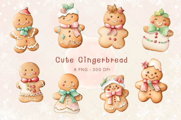 Watercolor Cute Gingerbread in Christmas Illustrations