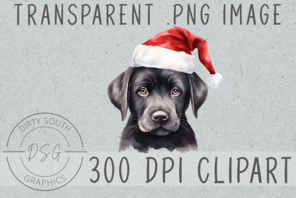 Watercolor Winter Christmas Black Lab Illustrations